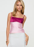 Pink Satin top Adjustable shoulder straps, scooped neckline