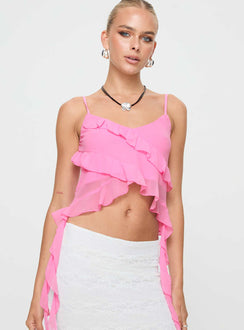 Pink Ruffle top Adjustable shoulder straps, scooped neckline
