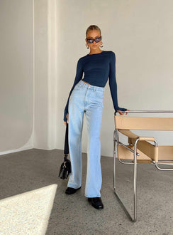 Princess Polly Mid Rise  Jeannie Wide Leg Jeans Light Wash Denim