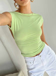 Green top Cap sleeves Low square back
