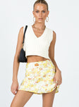 Mini skirt Aline fit Silky material  Floral print  High waisted  Invisible zip fastening at side 