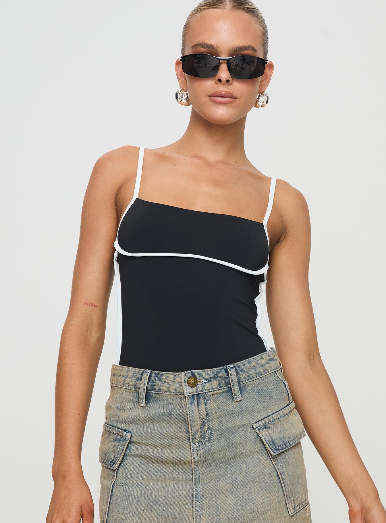 Black bodysuit white trim