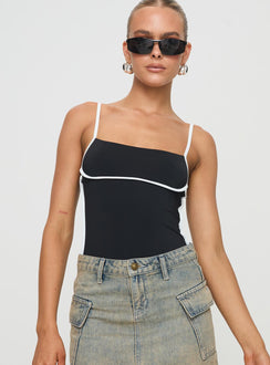 Black bodysuit white trim