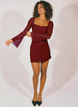 Bilbao Long Sleeve Mini Dress Burgundy