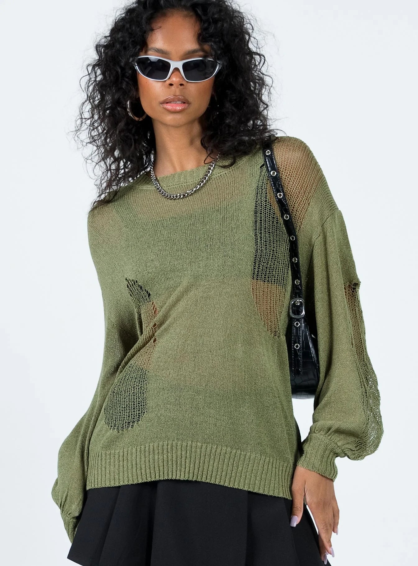Sweater Knit material Delicate - wear with care Distressed detail Drop shoulder  Crew neckline