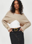 Danel Cross Over Sweater Beige Princess Polly  Cropped 