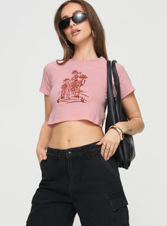 Baby tee Graphic print, crew neck Non-stretch material, unlined 