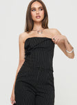 Strapless top black Asymmetric fold at neckline, fixed buckles, invisible zip fastening at side Non stretch, fully lined