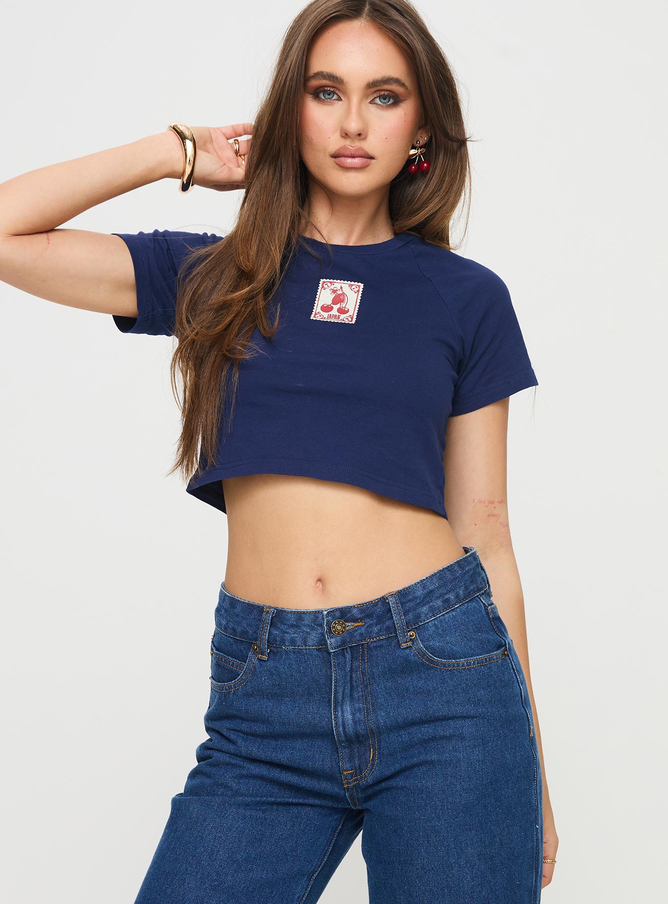 Baby tee Graphic print, crew neck Non-stretch material, unlined