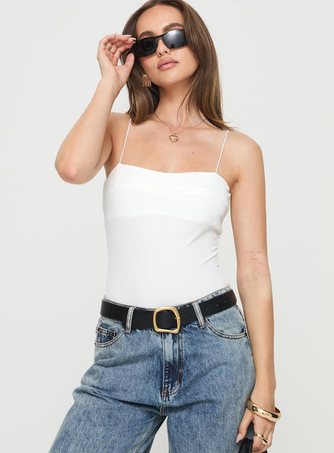  Ribbed bodysuit Straight neckline, elasticated straps, high cut leg, cheeky bottom, press clip fastening at base Good stretch, lined bust