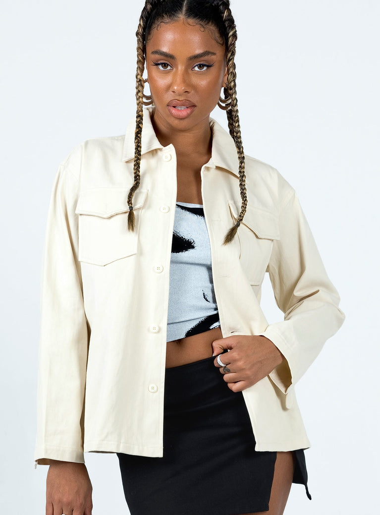 Jacket Relaxed fit 100% cotton Classic collar Buttons fastening at front Twin chest pockets