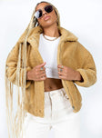 Beige jacket Faux fur material  Zip front fastening  Twin front pockets 