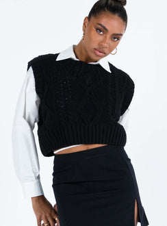 Black vest Chunky cable knit material Good stretch Unlined 