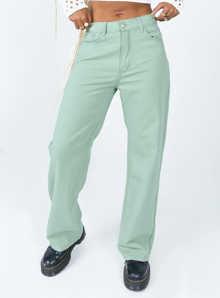 Princess Polly Mid Rise  Lester Mom Jeans Sage Green