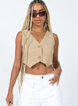 Vest top Spare button included   V neckline  Button front fastening  Faux pockets 
