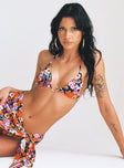 Bikini top Floral print Triangle style  Adjustable coverage  Ring detail at bust  Tie fastenings Removable padding 