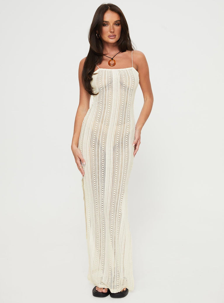 Knit maxi dress Elasticated shoulder straps, square neckline, invisible zip fastening at side, low back Non-stretch material, unlined, sheer