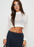 Cropped sweater Crew neck, open knit, drop shoulder