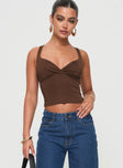 Tank top V-neckline, ruching detail at bust, adjustable straps  Good stretch, lined bust Princess Polly Lower Impact 