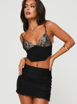 Crop top Adjustable straps, lace detail on bust, invisible zip fastening, boning throughout bodice