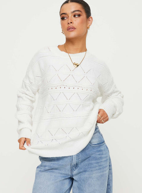 Pierce Pointelle Sweater Cream Princess Polly  regular 