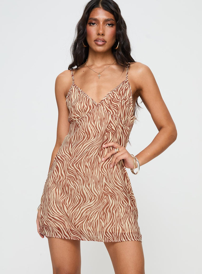 Akari Mini Dress Brown Zebra