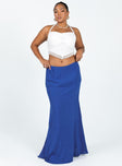 Blue maxi skirt Rayon Mid rise Invisible zip fastening at side Frill hem
