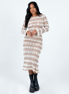 Long sleeve midi dress Sheer knit material