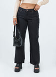 Jeans Black denim Belt looped waist Classic five-pocket design Zip & button fastening Low-rise Wide leg