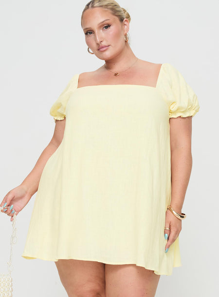 Princess Polly Curve  Mini dress Puff sleeve, square neckline, low back with tie fastening Non-stretch material, fully lined  Princess Polly Lower Impact