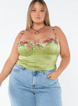 Green Silky crop top Embroidered detailing at bust