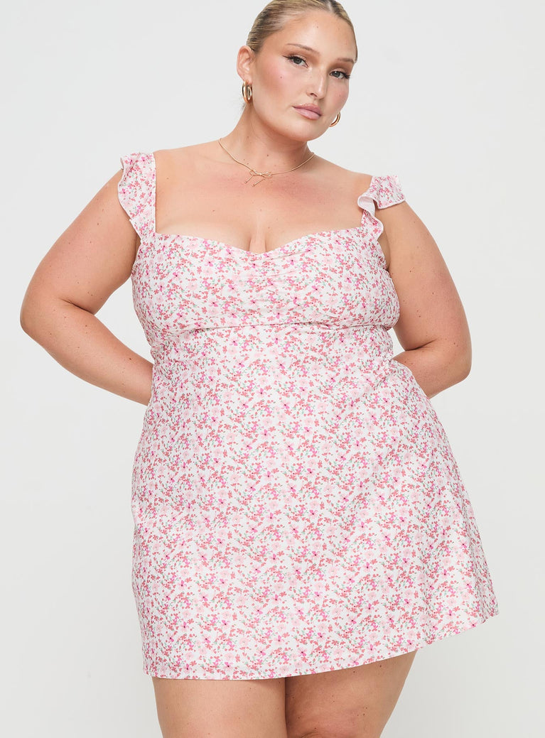 Princess Polly curve, floral print  Sweetheart neckline, ruffle detailing Adjustable straps, lace up back, invisible zip fastening at side  Nonstretch, fully lined  Princess Polly Lower Impac