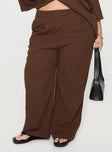 Zenia Linen Blend Pants Chocolate Curve