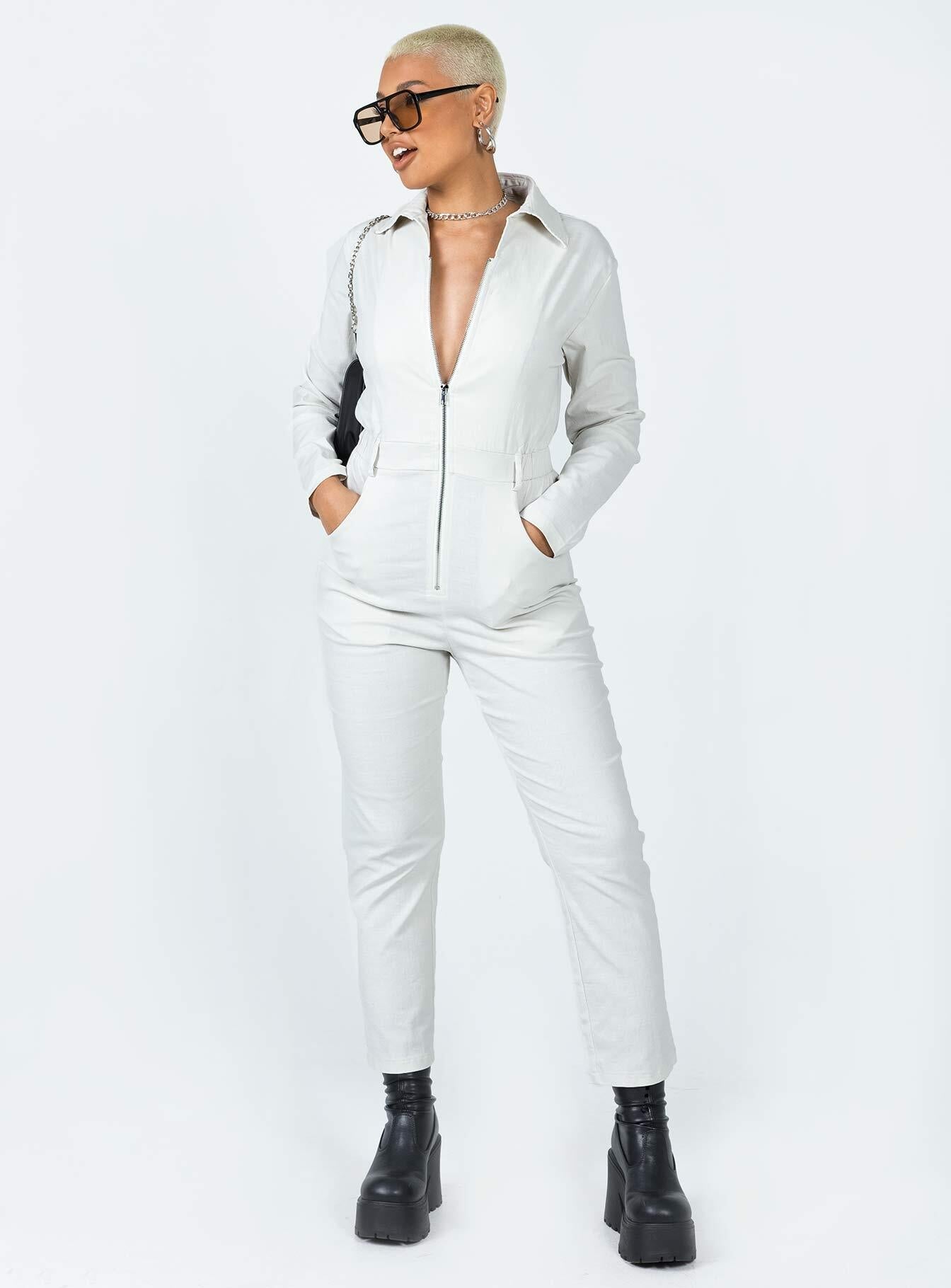 Courtney Long Sleeve Boiler Suit Beige