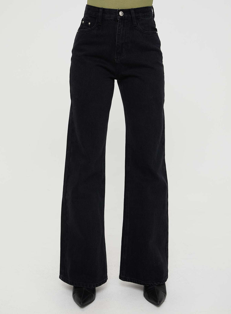 Princess Polly High Rise  Maple Flare Jeans Washed Black