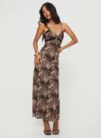 Maxi Dress Bias cut design, sweetheart neckline adjustable tie, lace detail, shirred back Fixed straps, invisible zip fastening at side 