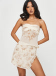 Floral print mini skirt Pleated waist, invisible zip fastening, slightly sheer, slit at side, ruffle detail