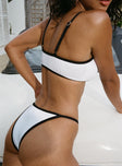 Black and white Cheeky bikini bottoms  Adjustable sizing, ribbed material, contrast colours 