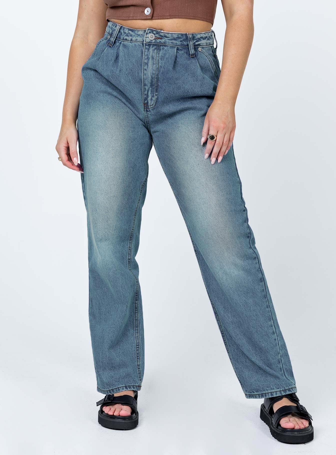 Princess Polly Mid Rise  Isabelle Straight Leg Denim Jeans