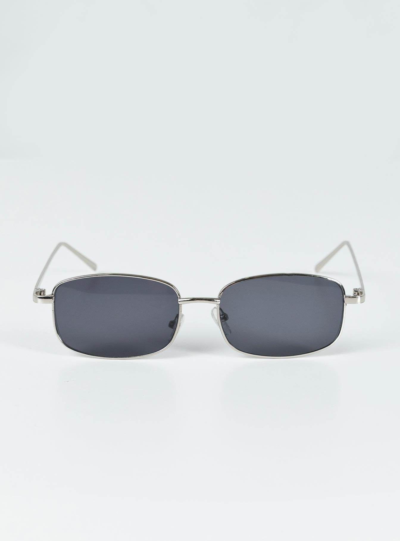 Sunglasses Silver-toned metal frame Black tinted lenses Silicone nose pads Lightweight