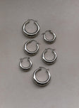 Earring pack Pack of three  Latch fastening  Silver-toned  Hoop style 