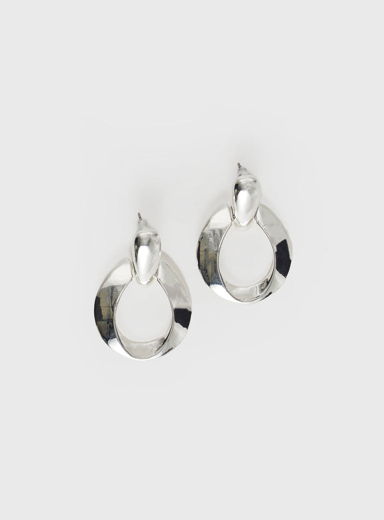 Silver-toned earrings Drop charm, stud fastening
