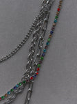 Necklace set Set of four - These can not be worn separately  Silver-toned chains  Multi colour diamante chain  Lobster clasp fastening 