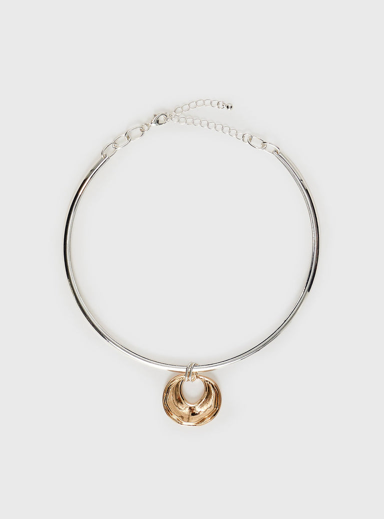Choker necklace Mixed metals, lobster clasp fastening, gold-toned pendant