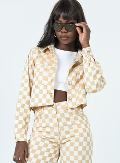 In Check Denim Jacket Beige