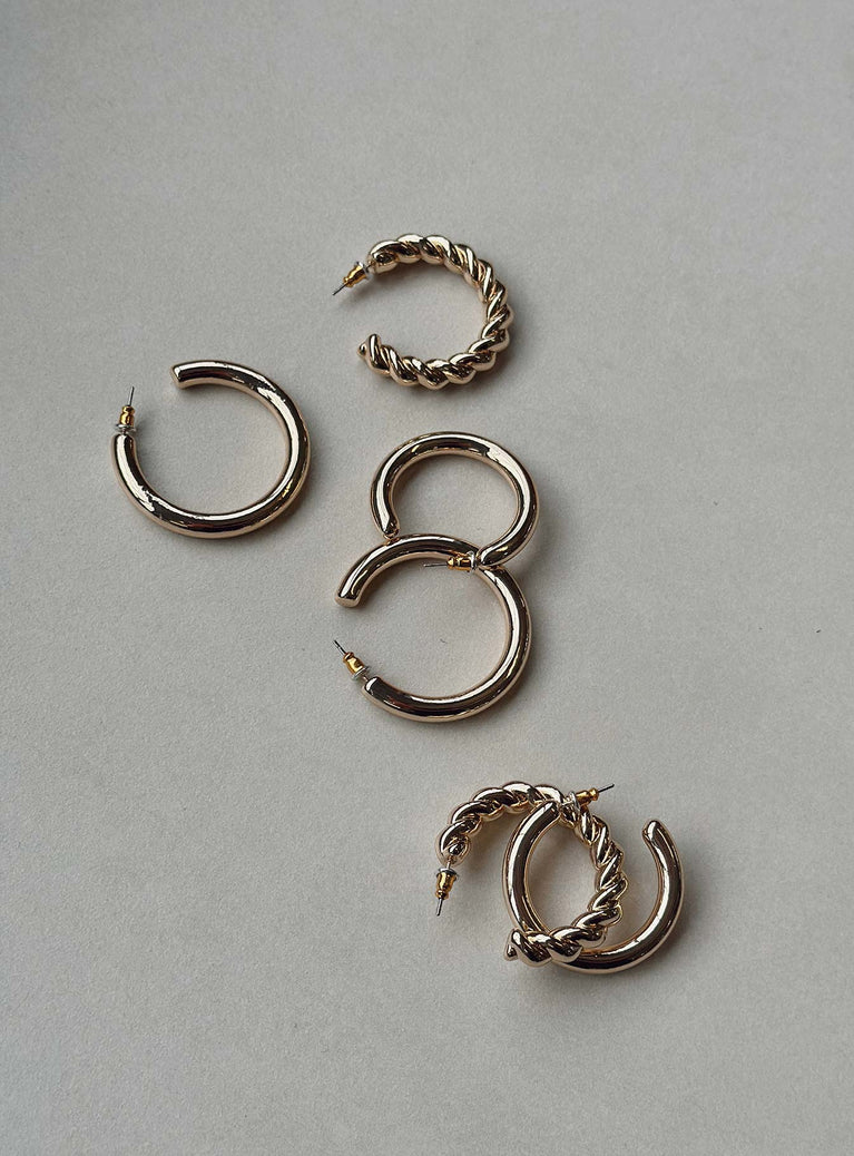 Earrings Pack of three styles  Hoop style Stud fastening Gold-toned Lightweight