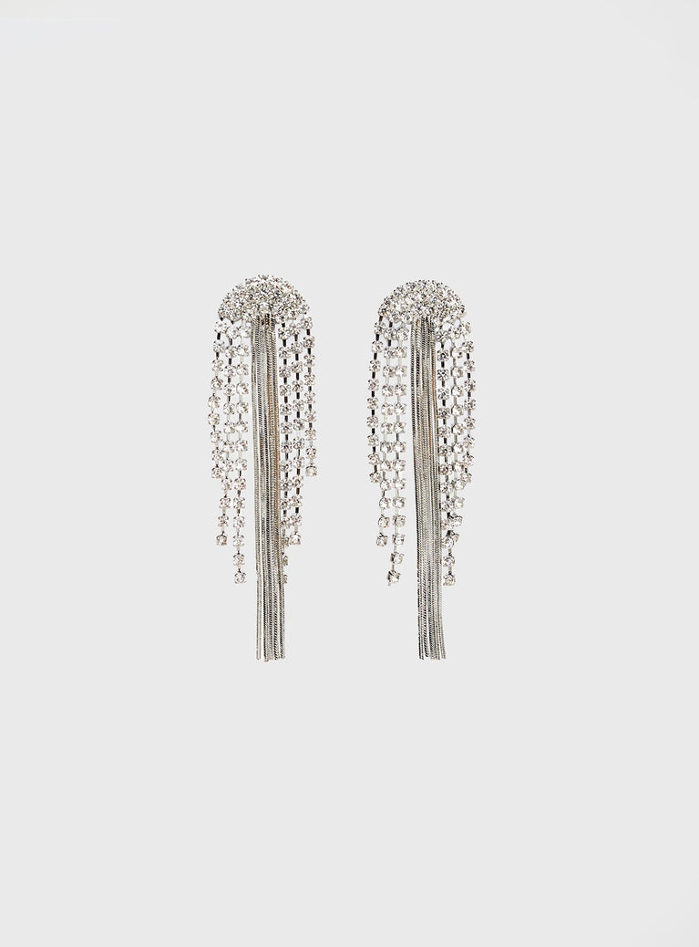 Silver-toned earrings Diamante detail, stud fastening