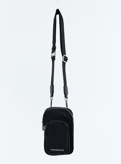 Crossbody bag Nylon material Silver toned hardware Zip fastening Removable and adjustable crossbody strap Card slip at back