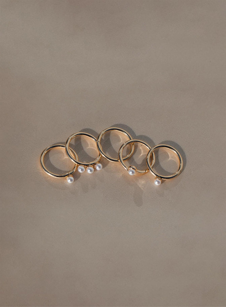 Rings Pack of five Gold-toned band  Pearl charm 