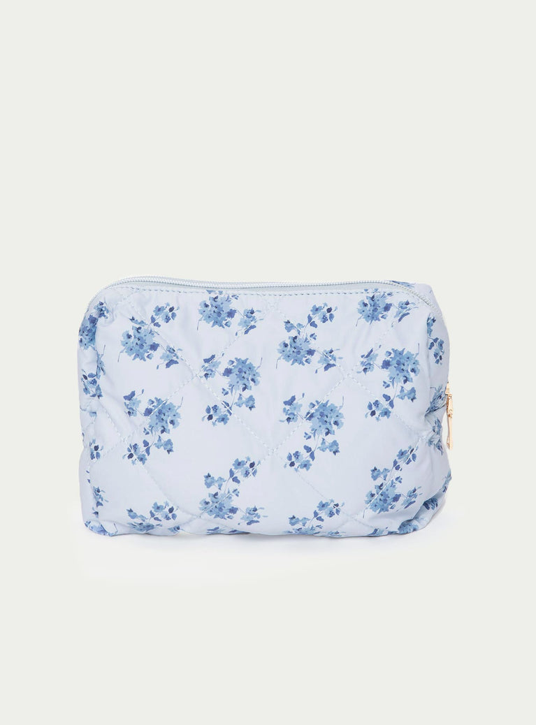 Floral print cosmetic bag Quilted design zip fastening internal slip pocket